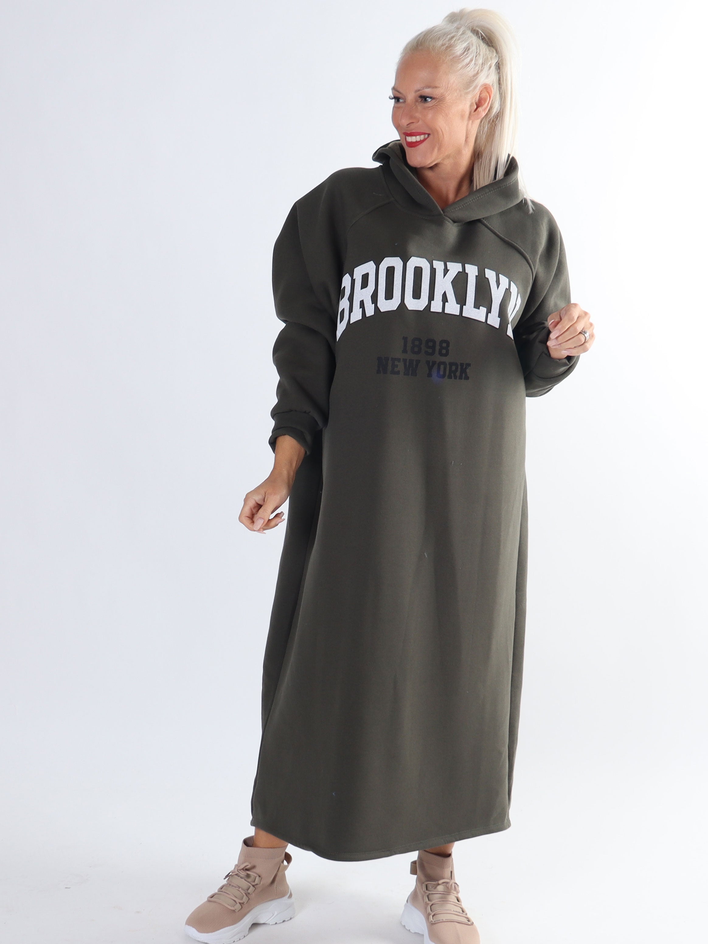 Angela - Lang plus size hoodiekjole i bomuld